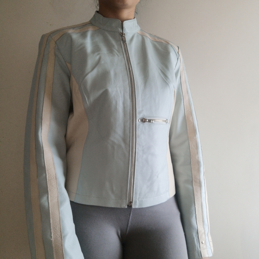 Oxyho sorento blue real leather jacket moto medium